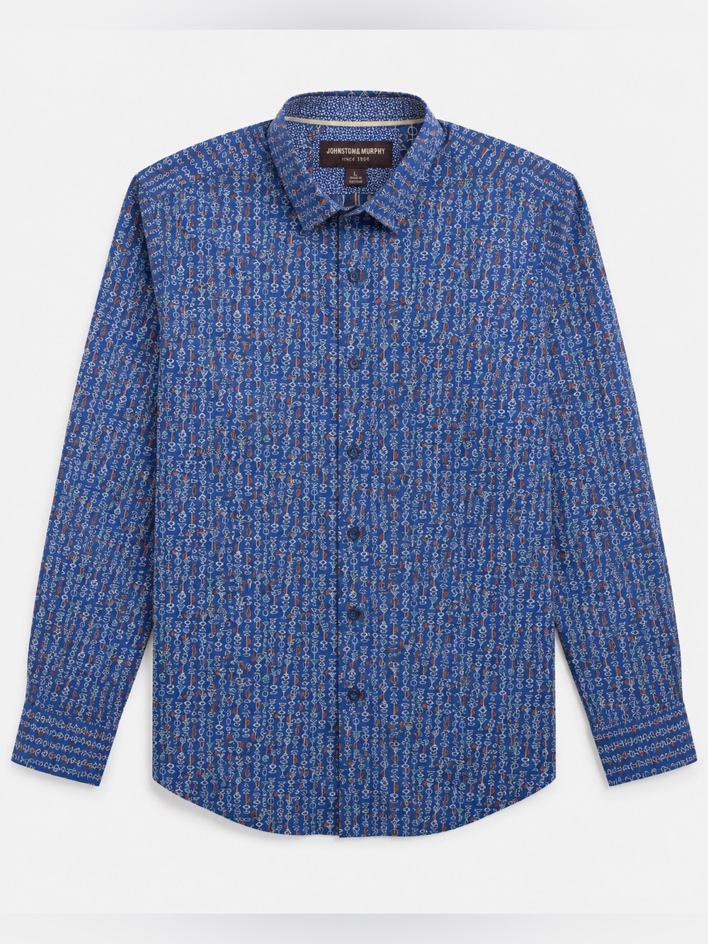 Johnston & Murphy Martini Glass Print Button Down Shirt Men’s Large Blue Novelty